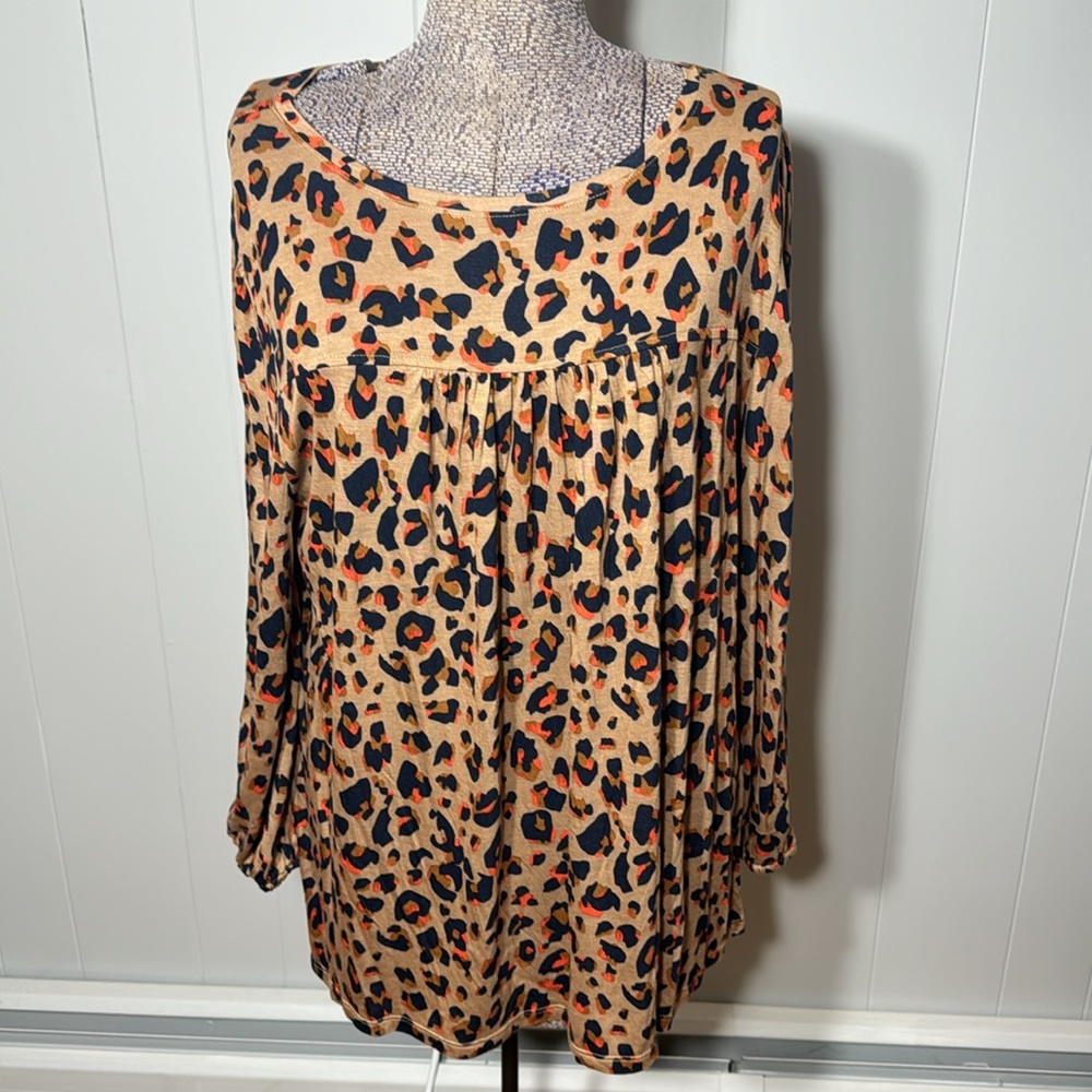 LOFT Outlet NWT Womens XL Animal Print Long Sleeve Blouse Tan Black Orange